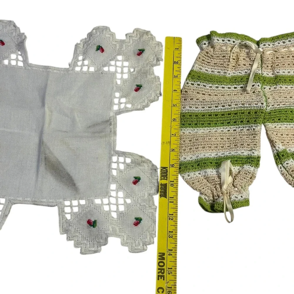Vintage Crochet Lace Doilies Set and Hand Embroidered Hanky‎ with Baby Pants